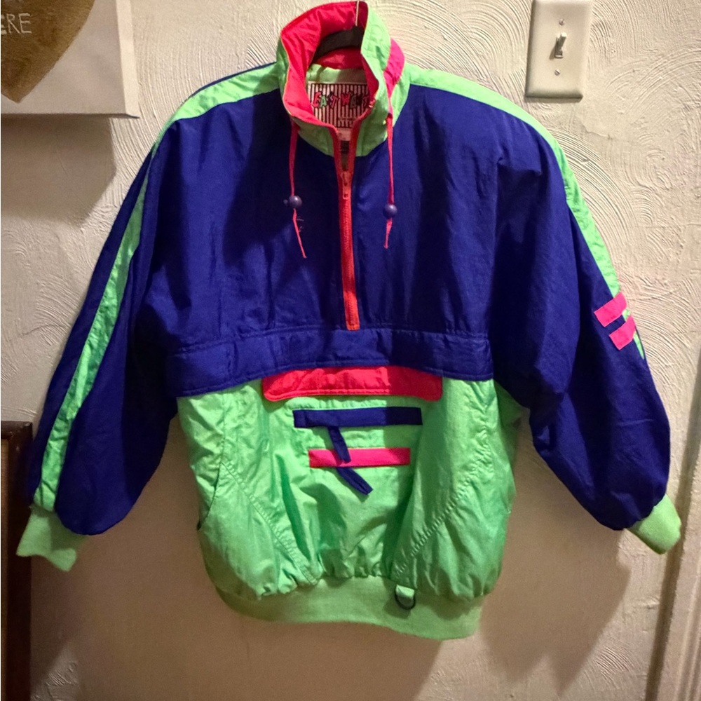 Unisex Neon Windbreaker Jacket - Green Pink & Blue